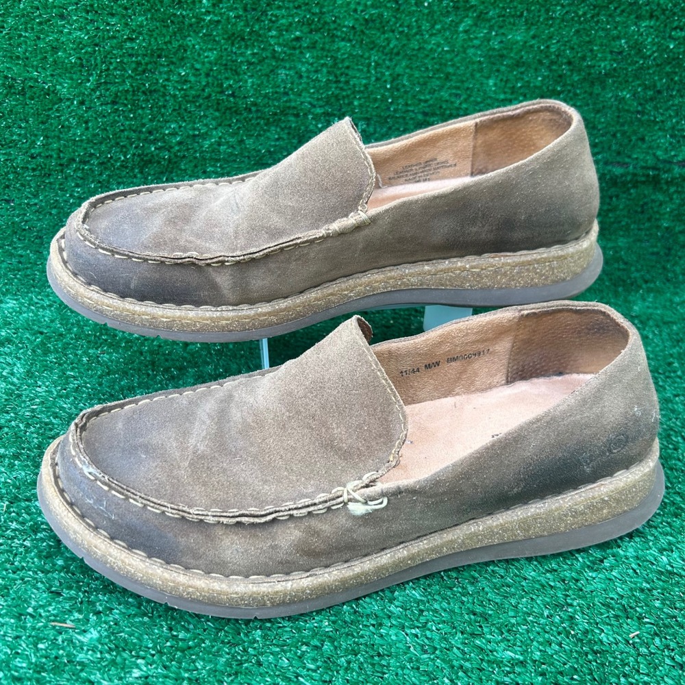Born Mens Suede Slip On Loafers Brown MocToe Handcrafted Shoes BM0009917 Size 11